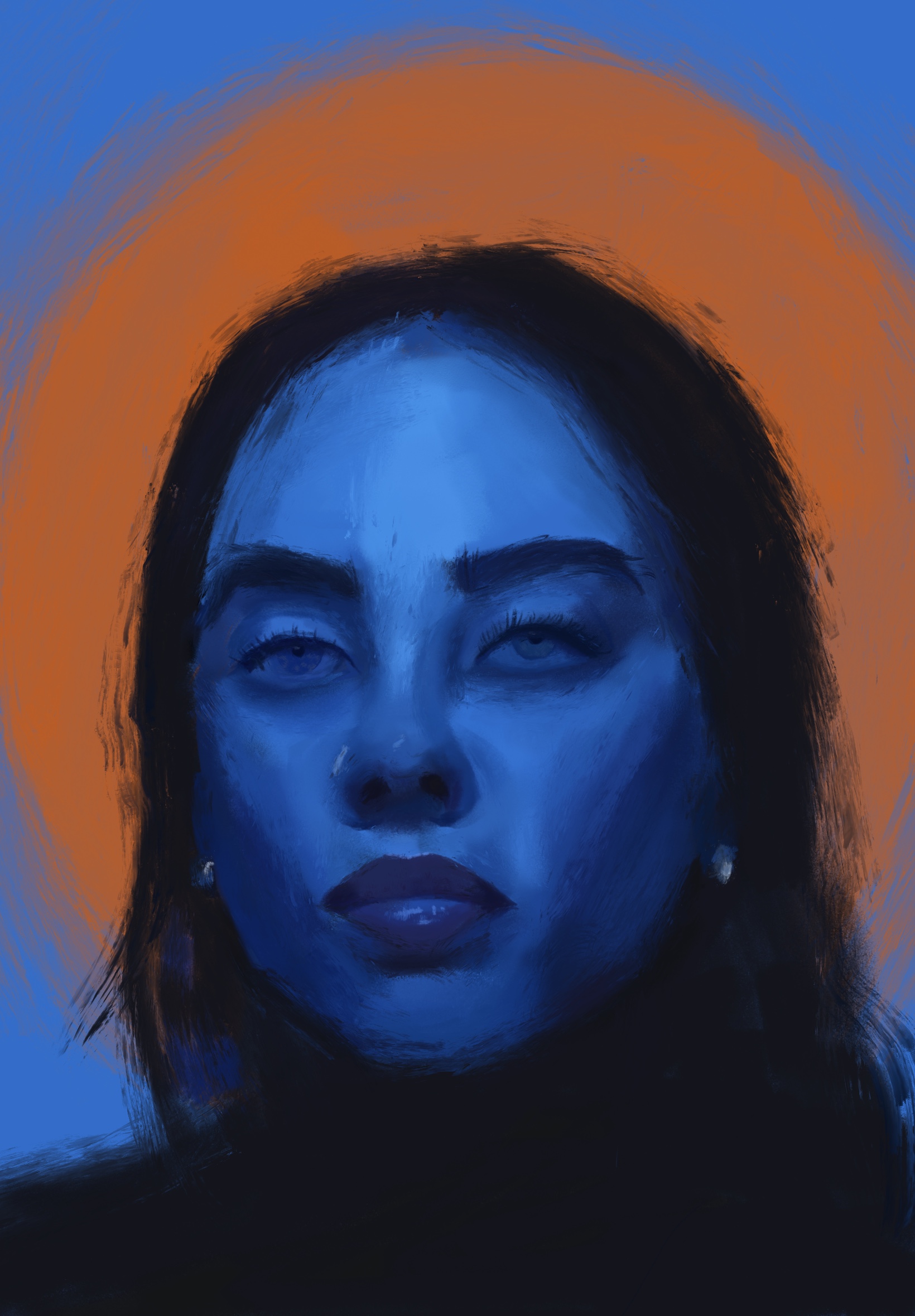 Blue and orange portrait painting.